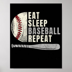Poster Manger Dormir Baseball Répéter Drôle Joueur de Bas