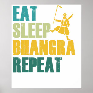 Poster Manger Dormir Bhangra Répéter Drôle Danse Punjabi