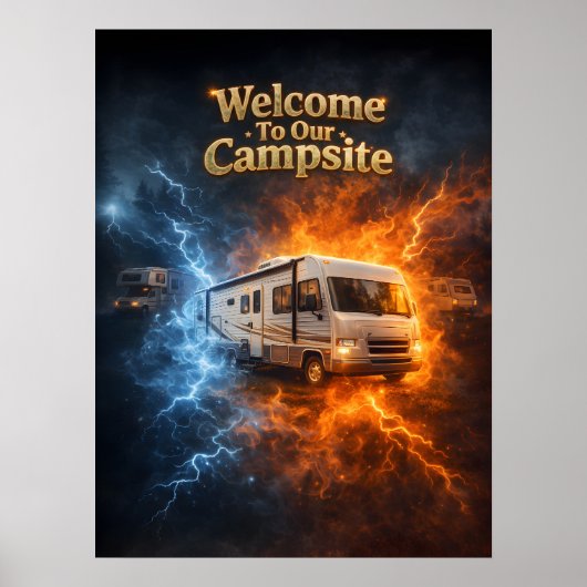 Poster Manger Dormir Camping-Car Flamme (Devant)