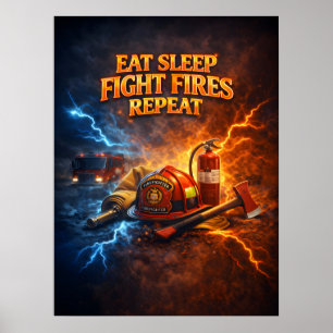 Poster Manger Dormir Combattre les Incendies Répéter