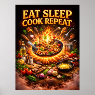 Poster Manger Dormir Cuisiner Répéter Art