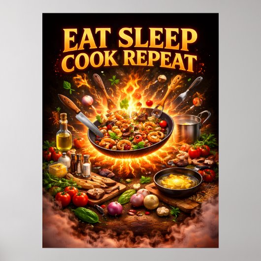 Poster Manger Dormir Cuisiner Répéter Art (Devant)