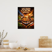 Poster Manger Dormir Cuisiner Rétro (Cuisine)