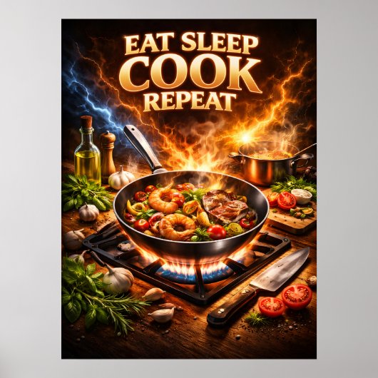 Poster Manger Dormir Cuisiner Rétro (Devant)