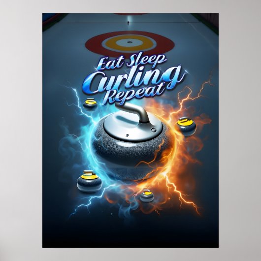Poster Manger Dormir Curling Rétro (Devant)