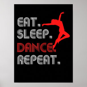 Poster manger dormir danse hip hop femmes hommes enfants 
