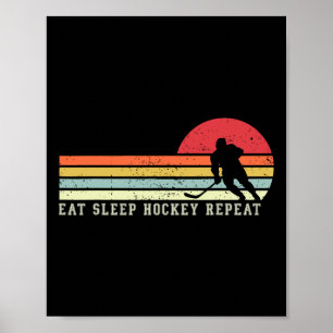 Poster Manger Dormir Hockey Répéter Vintage Drôle de Hock