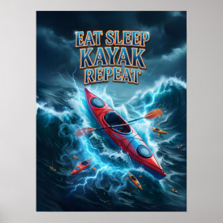 Poster Manger Dormir Kayak Feu