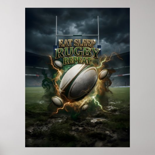 Poster Manger Dormir Rugby Feu (Devant)