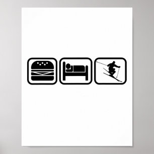 Poster Manger, Dormir, Skier Et Répéter J'adore Skier Tou