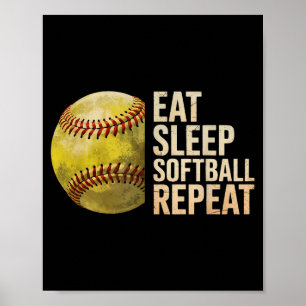 Poster Manger Dormir Softball Répéter Drôle Joueur de Sof