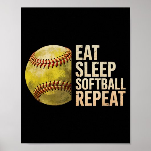 Poster Manger Dormir Softball Répéter Drôle Joueur de Sof (Devant)