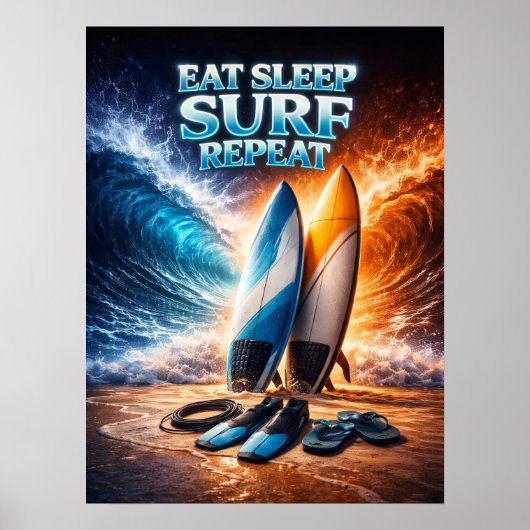 Poster Manger Dormir Surf Rétro (Devant)