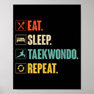 Poster Manger Dormir Taekwondo Répéter Rétro Vintage Taek