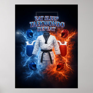 Poster Manger Dormir Taekwondo Rétro