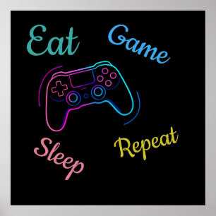 Poster Manger Jeu Dormir Répéter Néo-Gamer Ty personnal