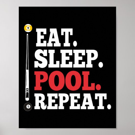Poster Manger Piscine de sommeil Répéter Billard amusant (Devant)