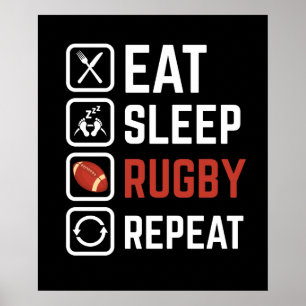 Poster Manger Sleep Rugby Répéter Sport Cadeau