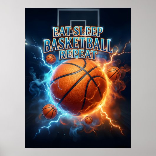 Poster Manger Sommeil Basket-ball Feu (Devant)
