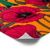 Poster Mangeurs d'abeilles et pavots sur orange (Coin)
