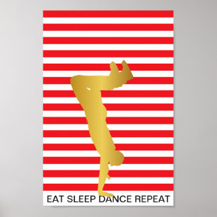 Poster Mangez Danser Dormir Répéter Stripes rouges Modern