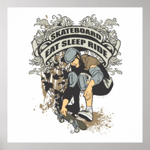 Poster Mangez, dormez, montez la planche à roulettes