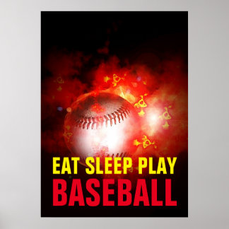 Poster Mangez Le Sommeil Jouer Flamme Baseball Motivation