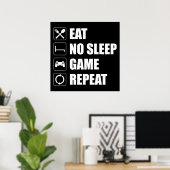 Poster Mangez, Pas De Sommeil, Jeu, Répéter - Drôle Joueu (Bureau à domicile)