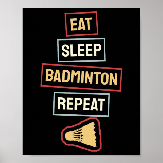 Poster Mangez Sleep Badminton Répéter Badminton Player Re (Devant)