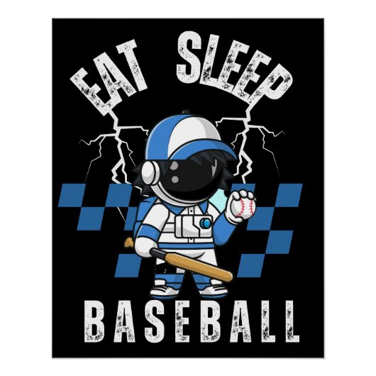 Poster Mangez Sleep Baseball Joueur Funny Baseball (Devant)