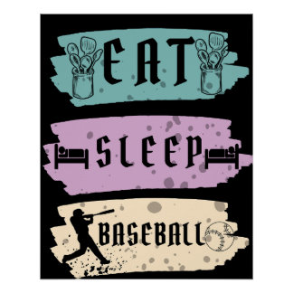 Poster Mangez Sleep Baseball Joueur Funny Baseball