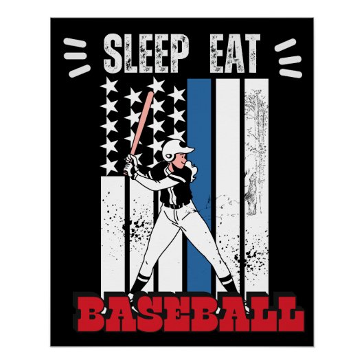Poster Mangez Sleep Baseball Joueur Funny Baseball (Devant)