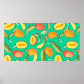 Poster Mango. Motif sans couture avec tropique jaune et r (Devant)