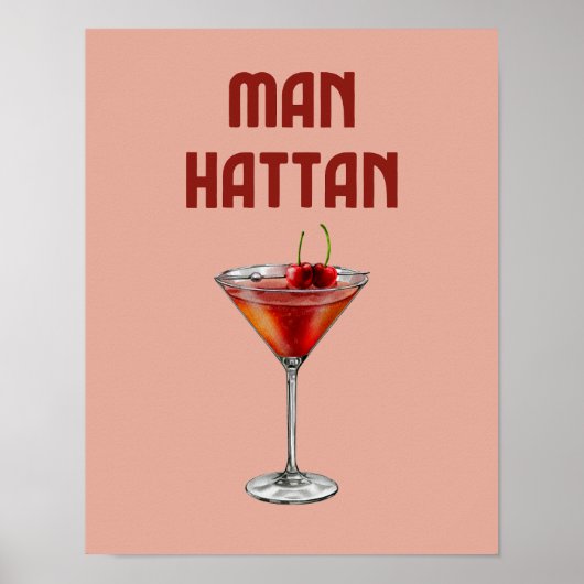 Poster Manhattan Cocktail Red Retro Drink (Devant)