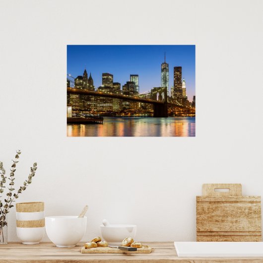Poster Manhattan et Brooklyn Bridge à Dusk (Cuisine)