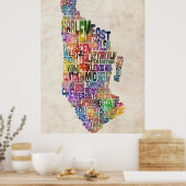 Poster Manhattan New York Carte typographique (Cuisine)