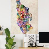 Poster Manhattan New York Carte typographique (Bureau à domicile)