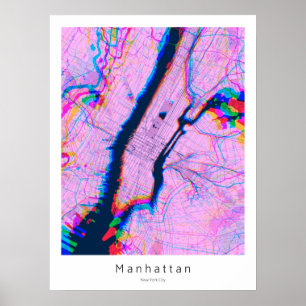 Poster Manhattan New York City Carte rose Abstraite