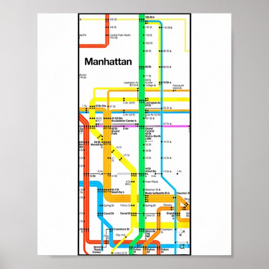Poster Manhattan New York Nyc Subway Map Retro Rail Trans (Devant)
