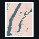 Poster Manhattan New York rose et bleu mignon Script Stre<br><div class="desc">Manhattan New York rose et bleu mignon Script Street Map</div>