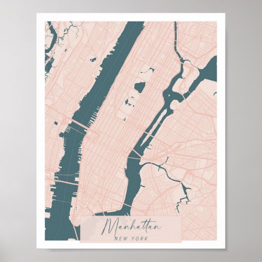 Poster Manhattan New York rose et bleu mignon Script Stre (Devant)