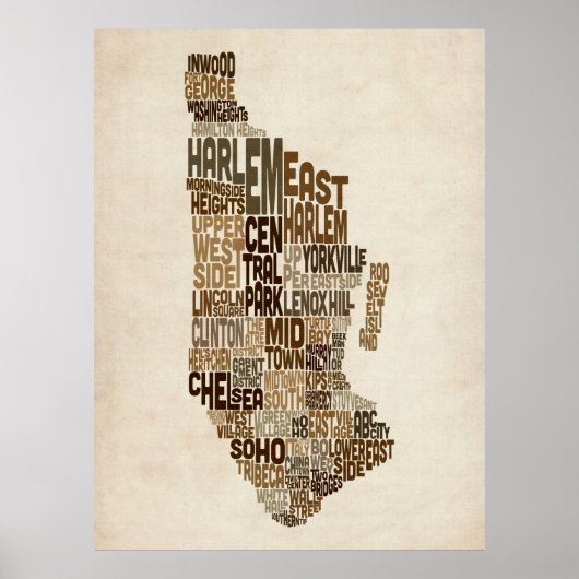 Poster Manhattan New York Typographie Carte texte (Devant)