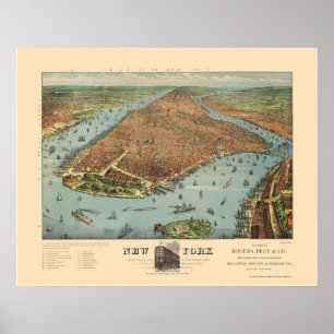 Poster Manhattan, NY Carte panoramique - 1879