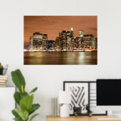 Poster Manhattan skyline à Night Lights, New York (Bureau à domicile)