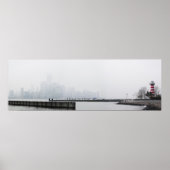 Poster Manhattan Skyline dans le brouillard avec phare (Devant)