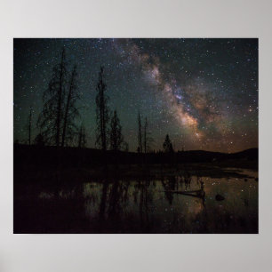 Poster Manière laiteuse au-dessus de lac Firehole
