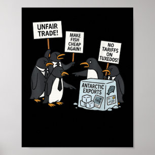 Poster Manifestation de pingouins contre les tarifs douan