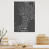 Poster Manille, Philippines (blanc sur noir) (Cuisine)
