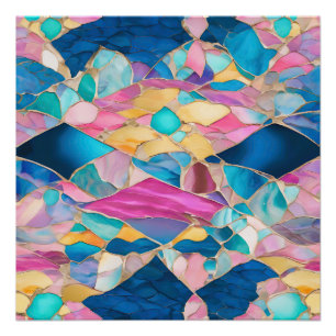 Poster "Manilva" Sable rose Bleu Vagues fracturées