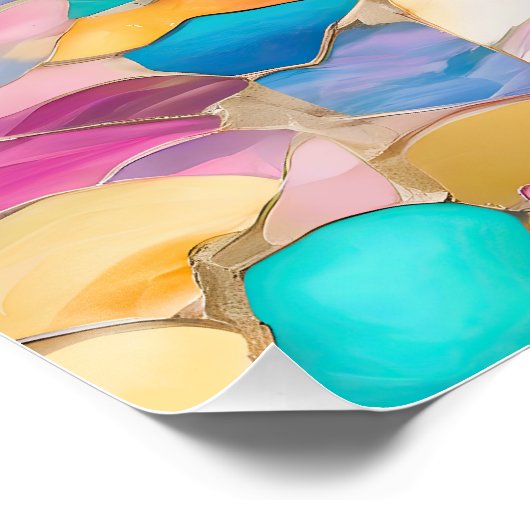 Poster "Manilva" Sable rose Bleu Vagues fracturées (Coin)